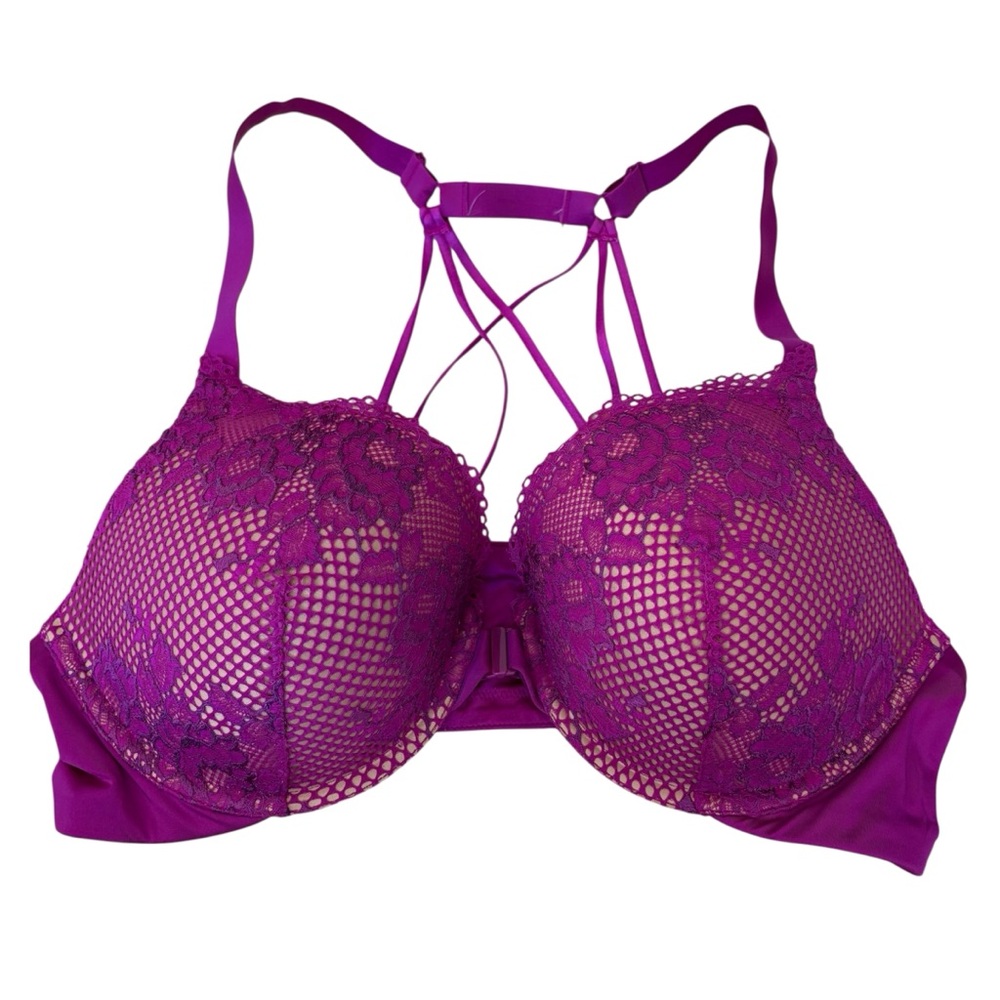 Ambrielle 42D Pink Fuchsia Lace Bra Padded Underwire full coverage front clasp